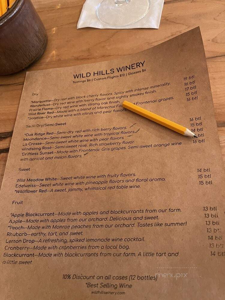 Wild Hills Winery - Muscoda, WI menu_pic