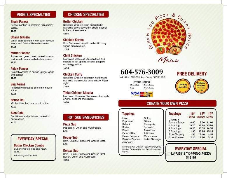 Glenwood Pizza & Curry House - Surrey, BC menu_pic