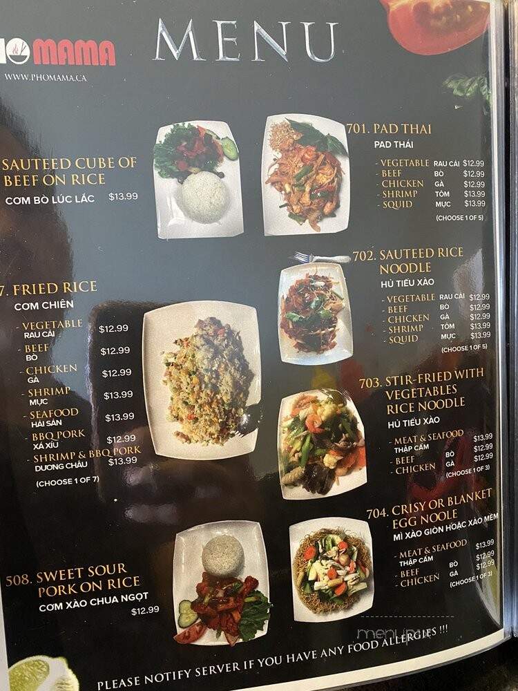 Pho Mama - Oakville, ON menu_pic
