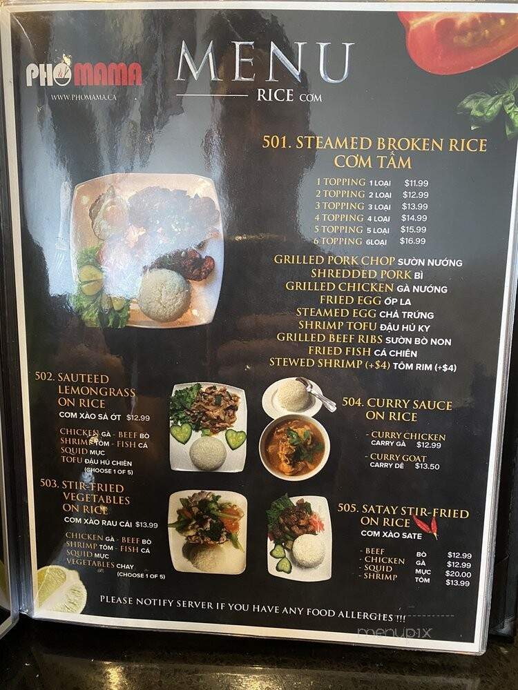 Pho Mama - Oakville, ON menu_pic
