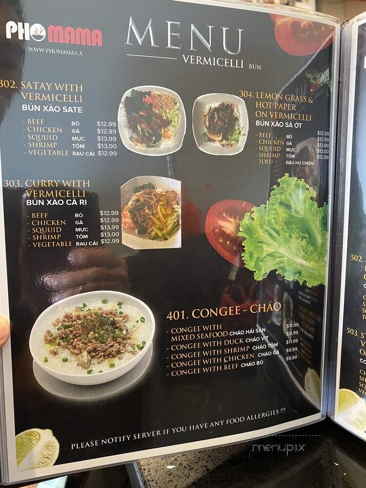 Pho Mama - Oakville, ON menu_pic