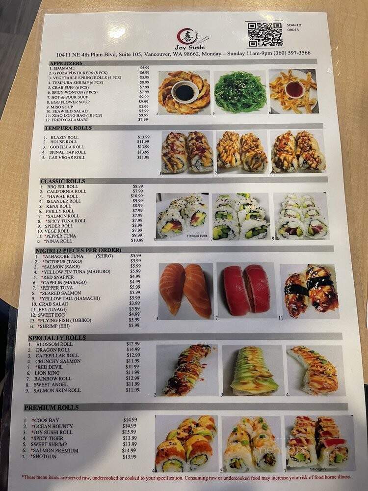 Joy Sushi - Vancouver, WA menu_pic