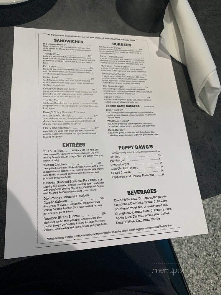 DAWG'S Sports Bar & Grill - Belle Vernon, PA menu_pic