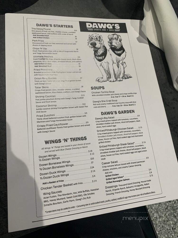 DAWG'S Sports Bar & Grill - Belle Vernon, PA menu_pic