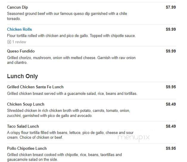 Mi Cancun - Angier, NC menu_pic