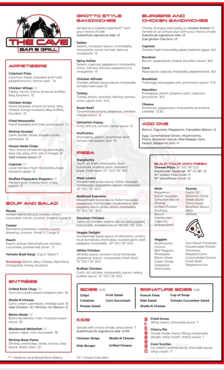 The Cave Bar & Grill - Camdenton, MO menu_pic