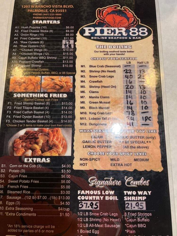 Pier 88 Boiling Seafood & Bar - Palmdale, CA menu_pic