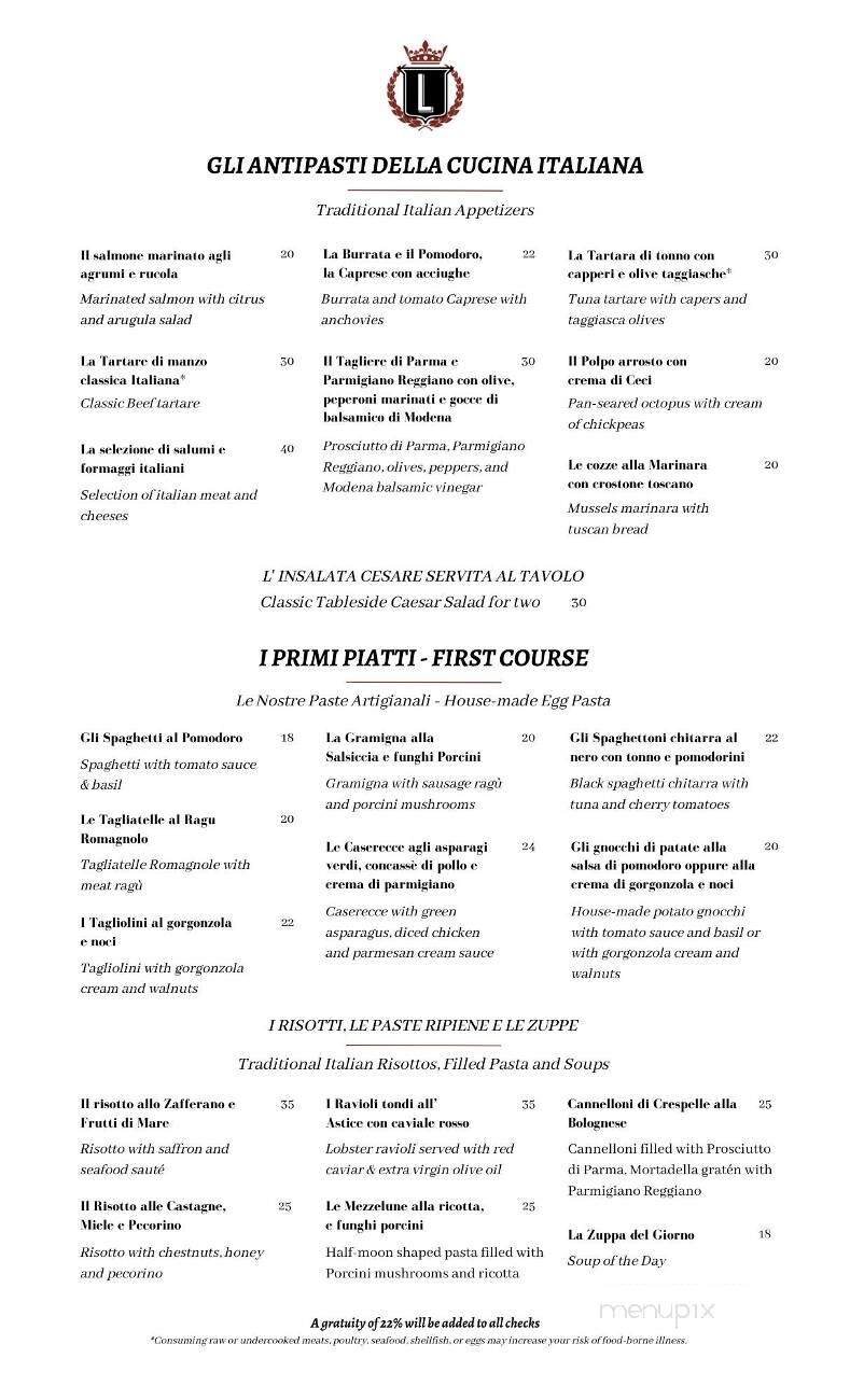 Ristorante LUCCA & Piano Lounge - Bordentown, NJ menu_pic