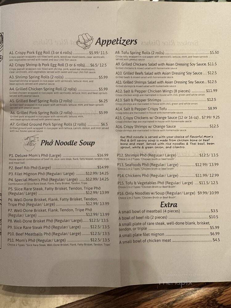 Mom's Pho & Grill - San Diego, CA menu_pic