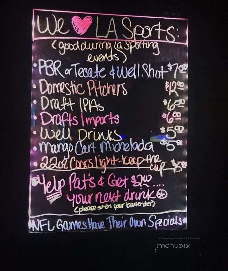 Pat's Cocktail Lounge - North Hollywood, CA menu_pic