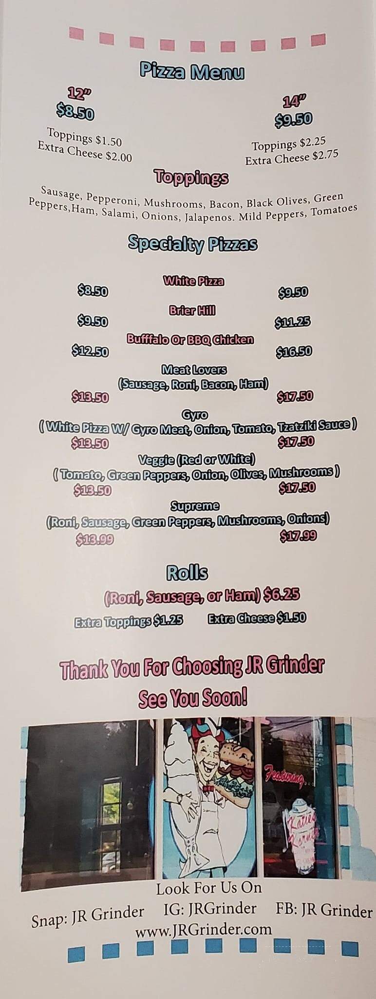 J R Grinder - Canfield, OH menu_pic