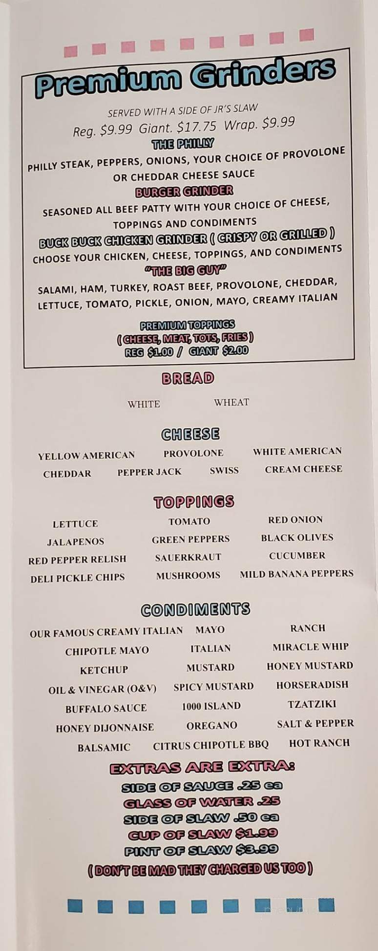 J R Grinder - Canfield, OH menu_pic