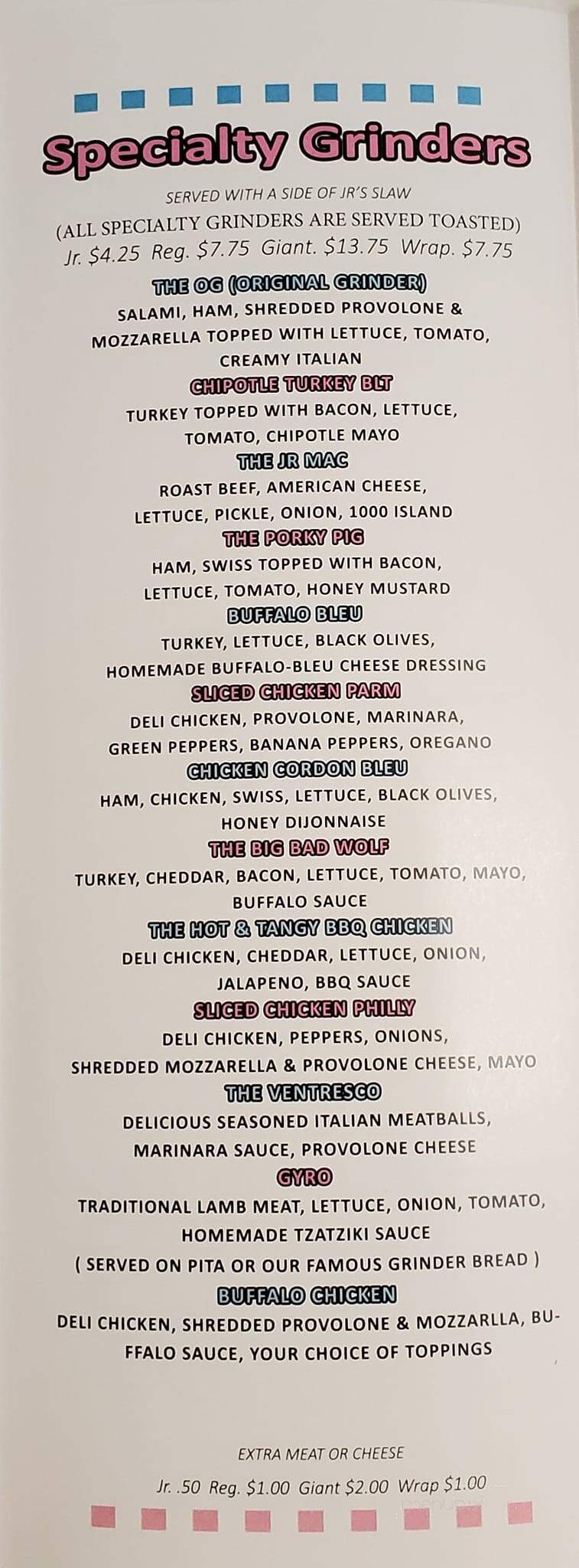 J R Grinder - Canfield, OH menu_pic