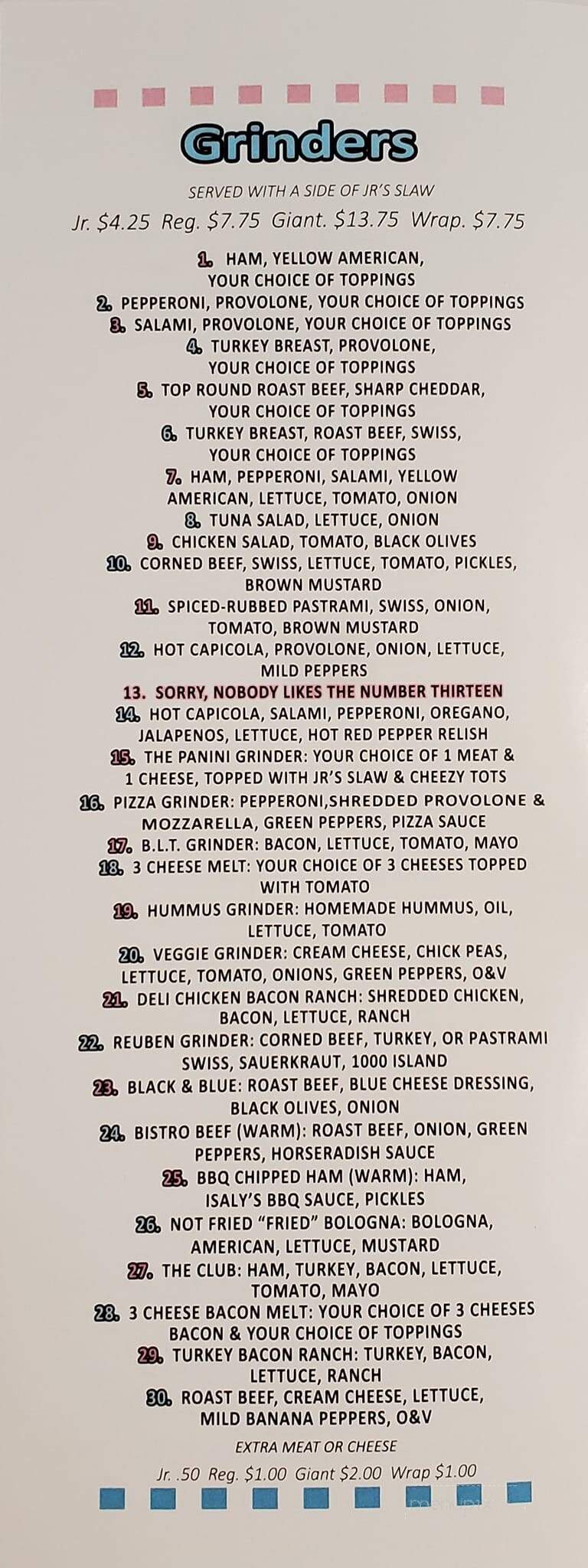 J R Grinder - Canfield, OH menu_pic