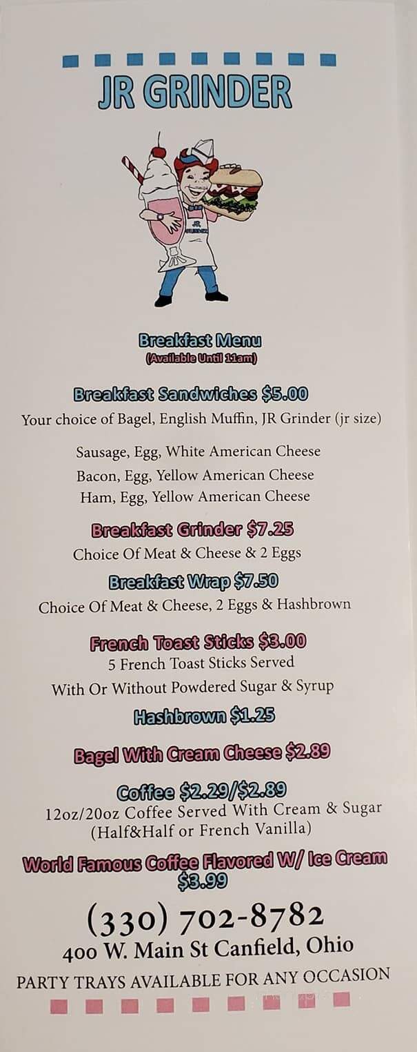 J R Grinder - Canfield, OH menu_pic