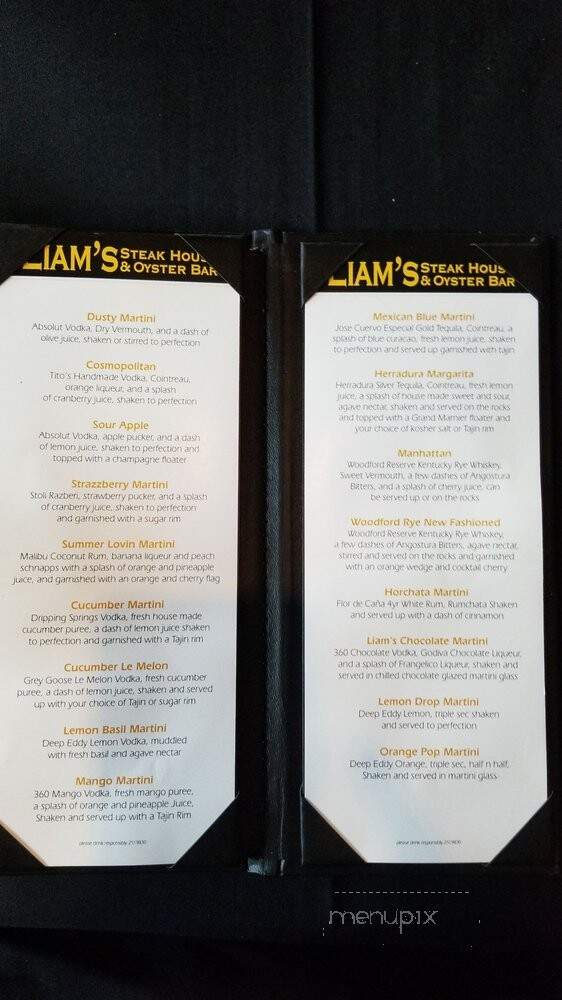 Liam's Steakhouse and Oyster Bar - South Padre Island, TX menu_pic