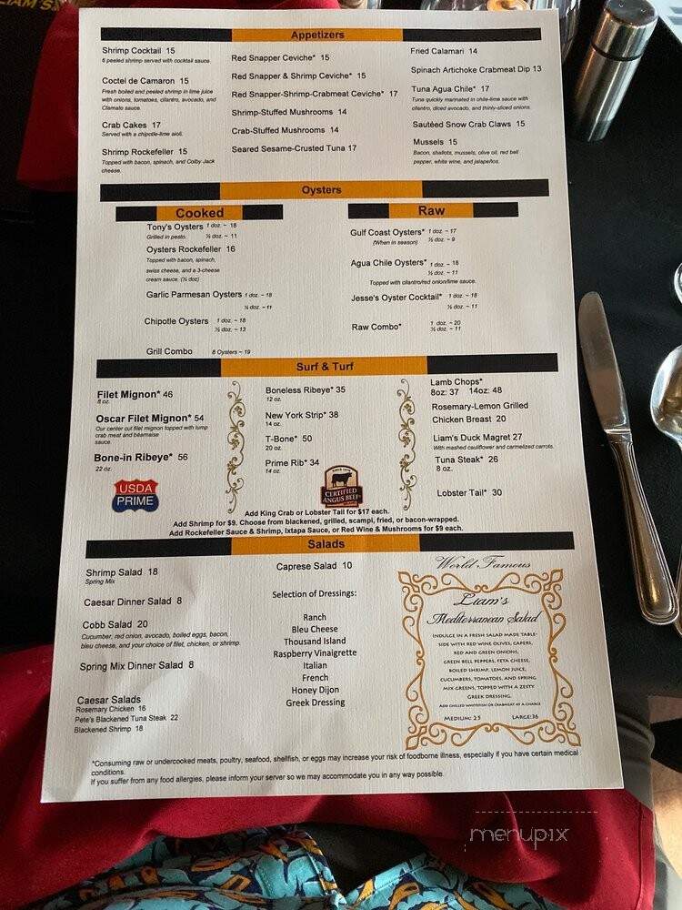 Liam's Steakhouse and Oyster Bar - South Padre Island, TX menu_pic