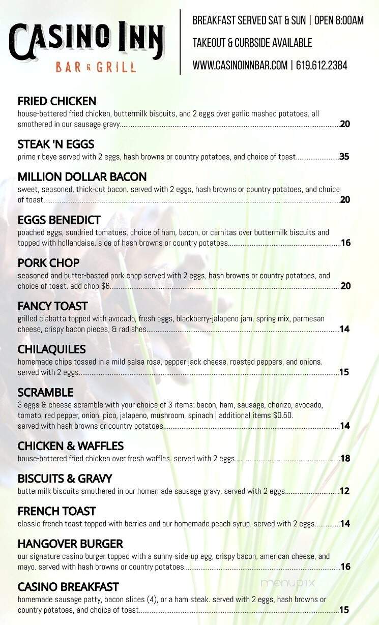 Casino Inn Bar & Grill - Alpine, CA menu_pic