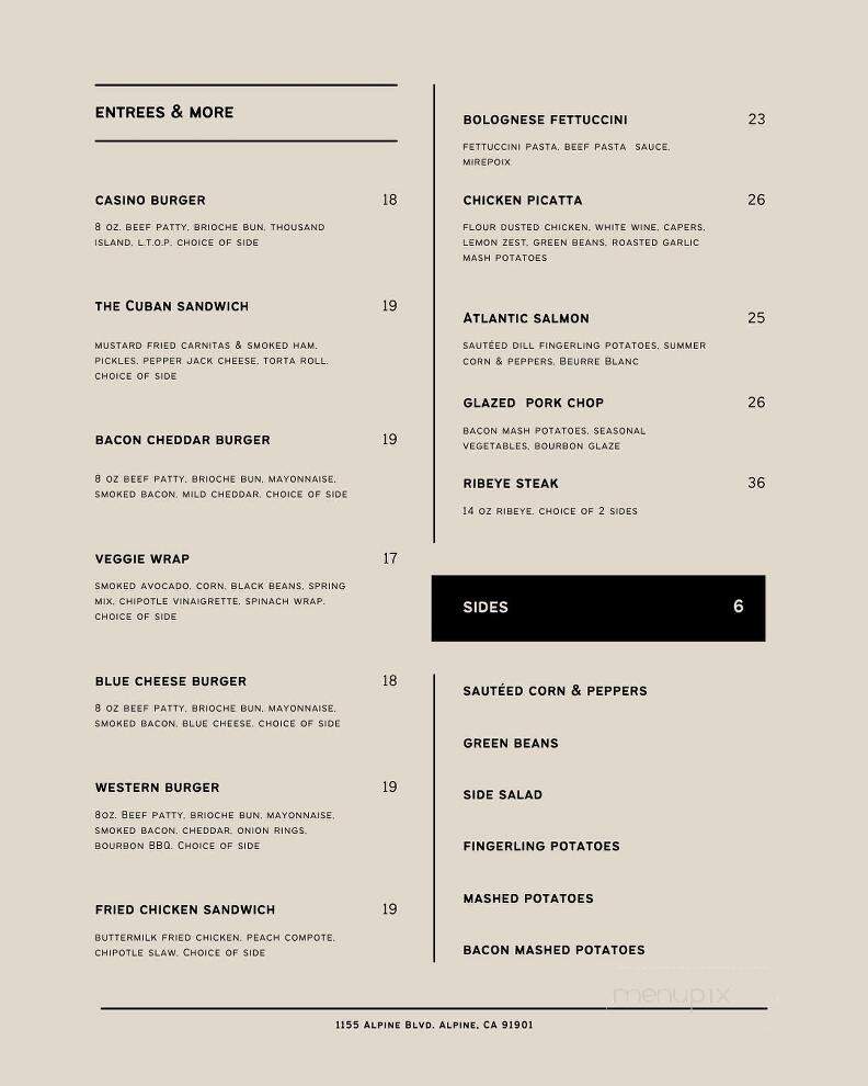 Casino Inn Bar & Grill - Alpine, CA menu_pic