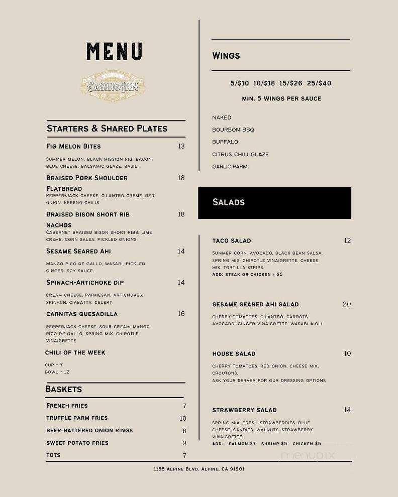 Casino Inn Bar & Grill - Alpine, CA menu_pic