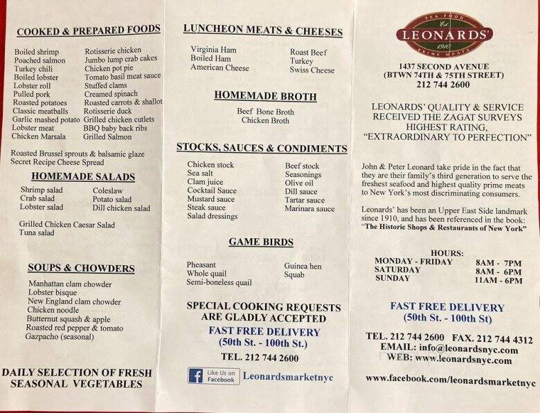 Leonard's Seafood and Prime Meats - New York, NY menu_pic