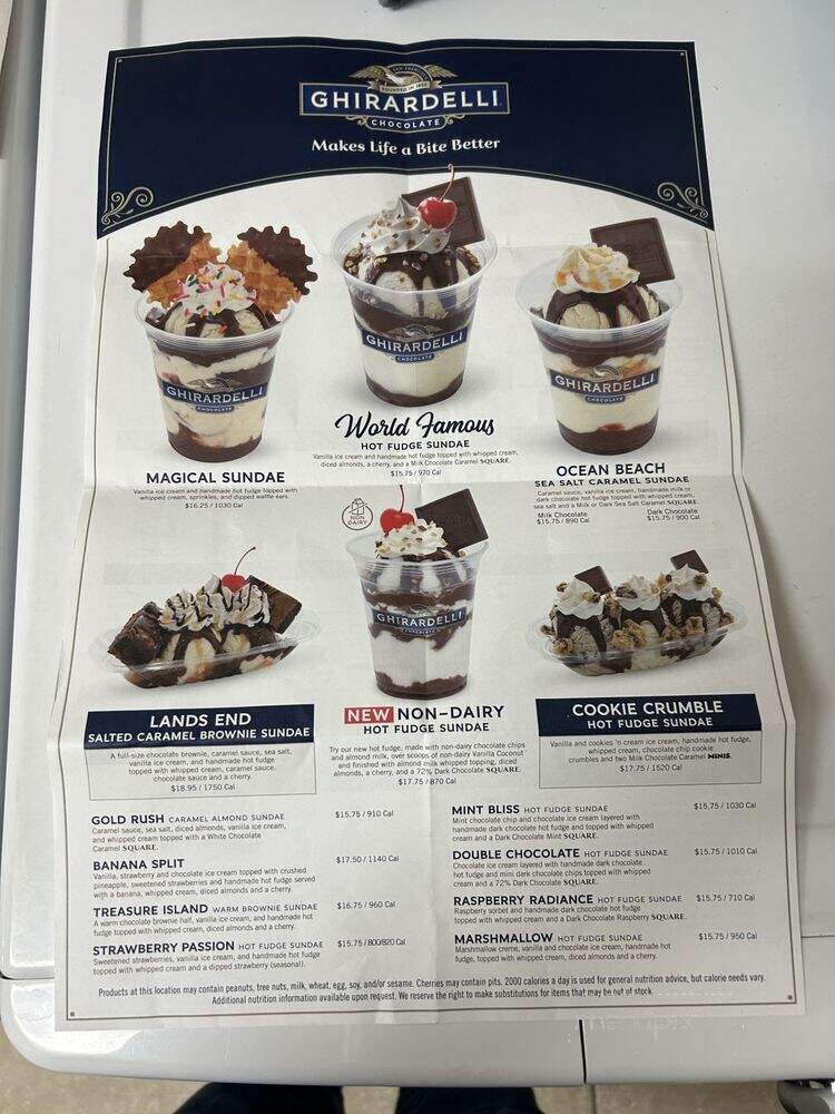 Ghirardelli Soda Fountain and Chocolate Shop - Hollywood, CA menu_pic