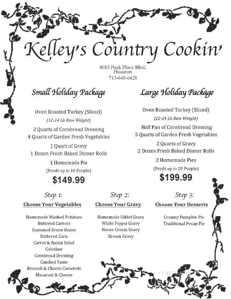 Kelley's Country Cookin - Houston, TX menu_pic