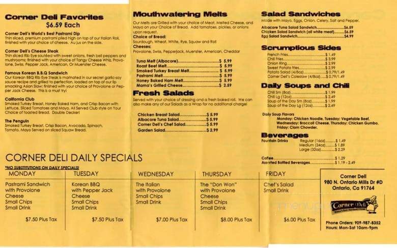 Corner Deli - Ontario, CA menu_pic