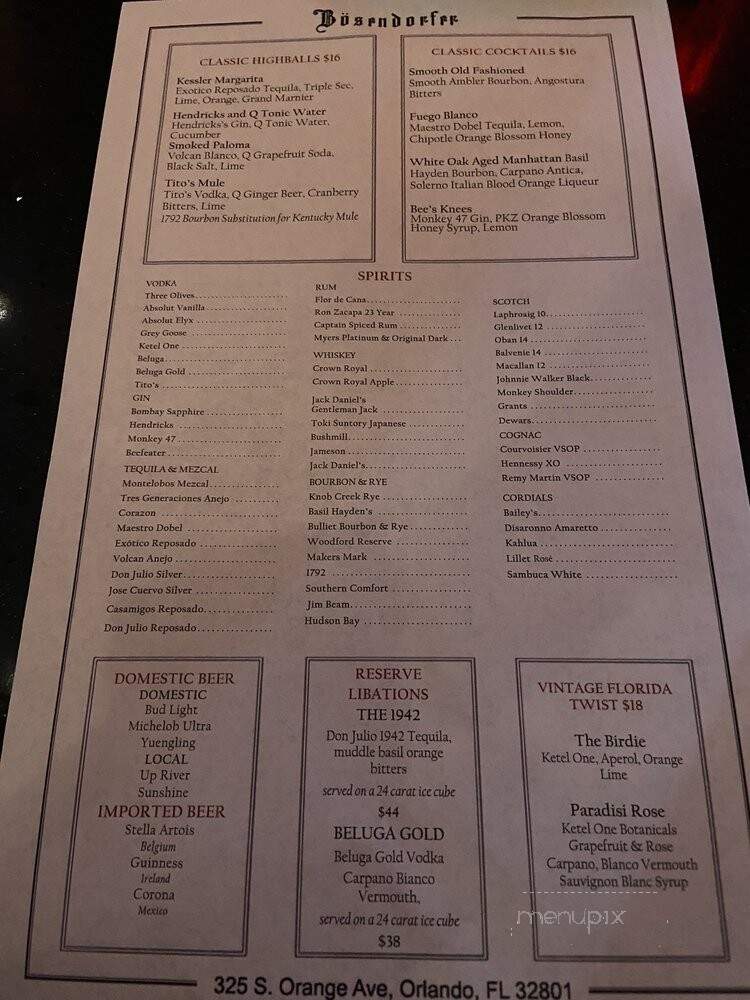 Bosendorfer Lounge - Orlando, FL menu_pic
