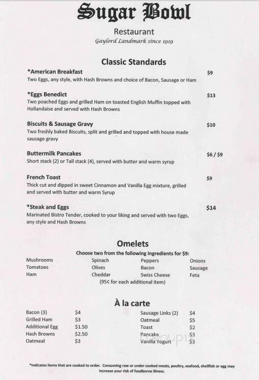 Sugar Bowl Restaurant - Gaylord, MI menu_pic