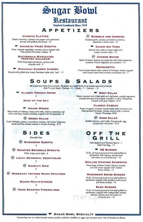 Sugar Bowl Restaurant - Gaylord, MI menu_pic