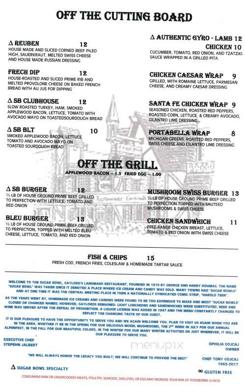 Sugar Bowl Restaurant - Gaylord, MI menu_pic