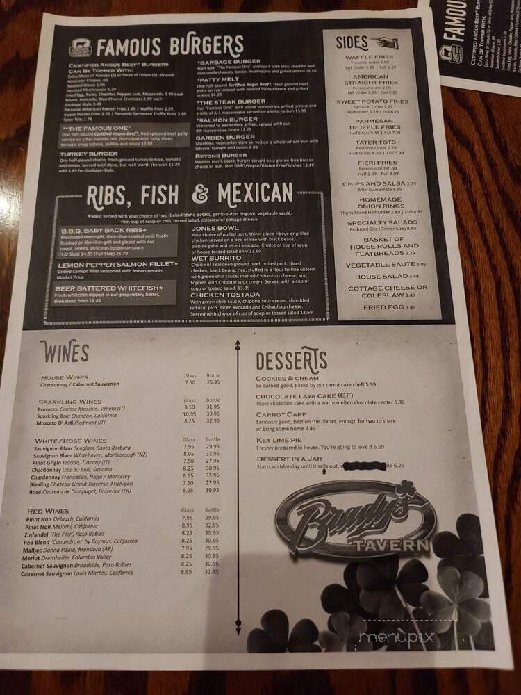 Brady's Tavern - Beverly Hills, MI menu_pic