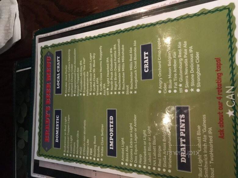 Brady's Tavern - Beverly Hills, MI menu_pic