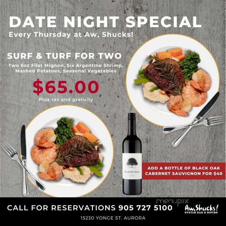 Aw Shucks Seafood Bar & Bistro - Aurora, ON menu_pic