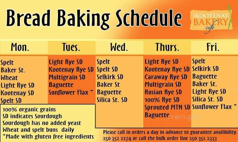 The Kootenay Bakery Cafe Cooperative - Nelson, BC menu_pic