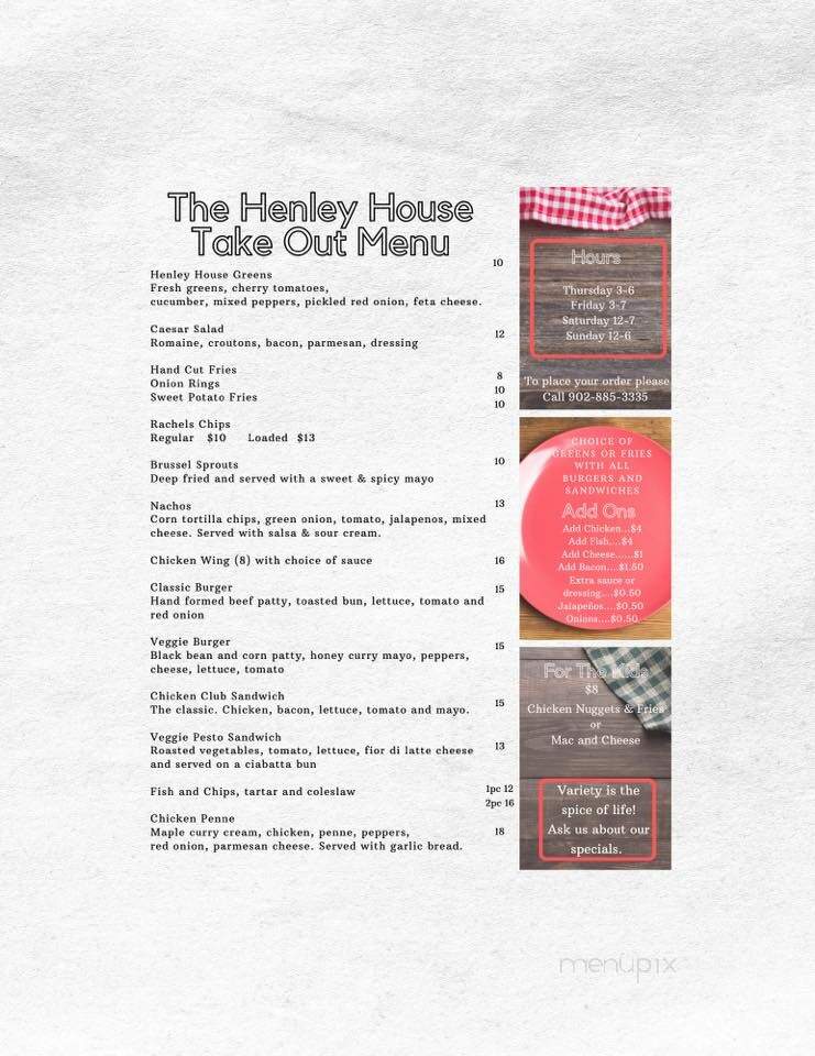 The Henley House Pub and Restaurant - Sheet Harbour, NS menu_pic