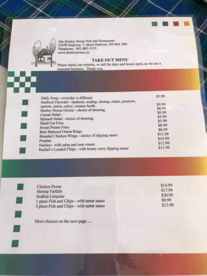 The Henley House Pub and Restaurant - Sheet Harbour, NS menu_pic