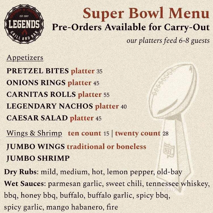 Legends Sports Bar & Grill - Yorkville, IL menu_pic