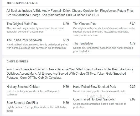 Maid-Rite Restaurant - Peoria, IL menu_pic