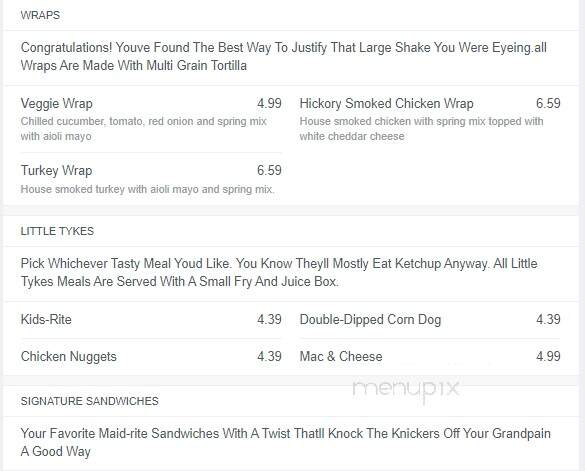 Maid-Rite Restaurant - Peoria, IL menu_pic