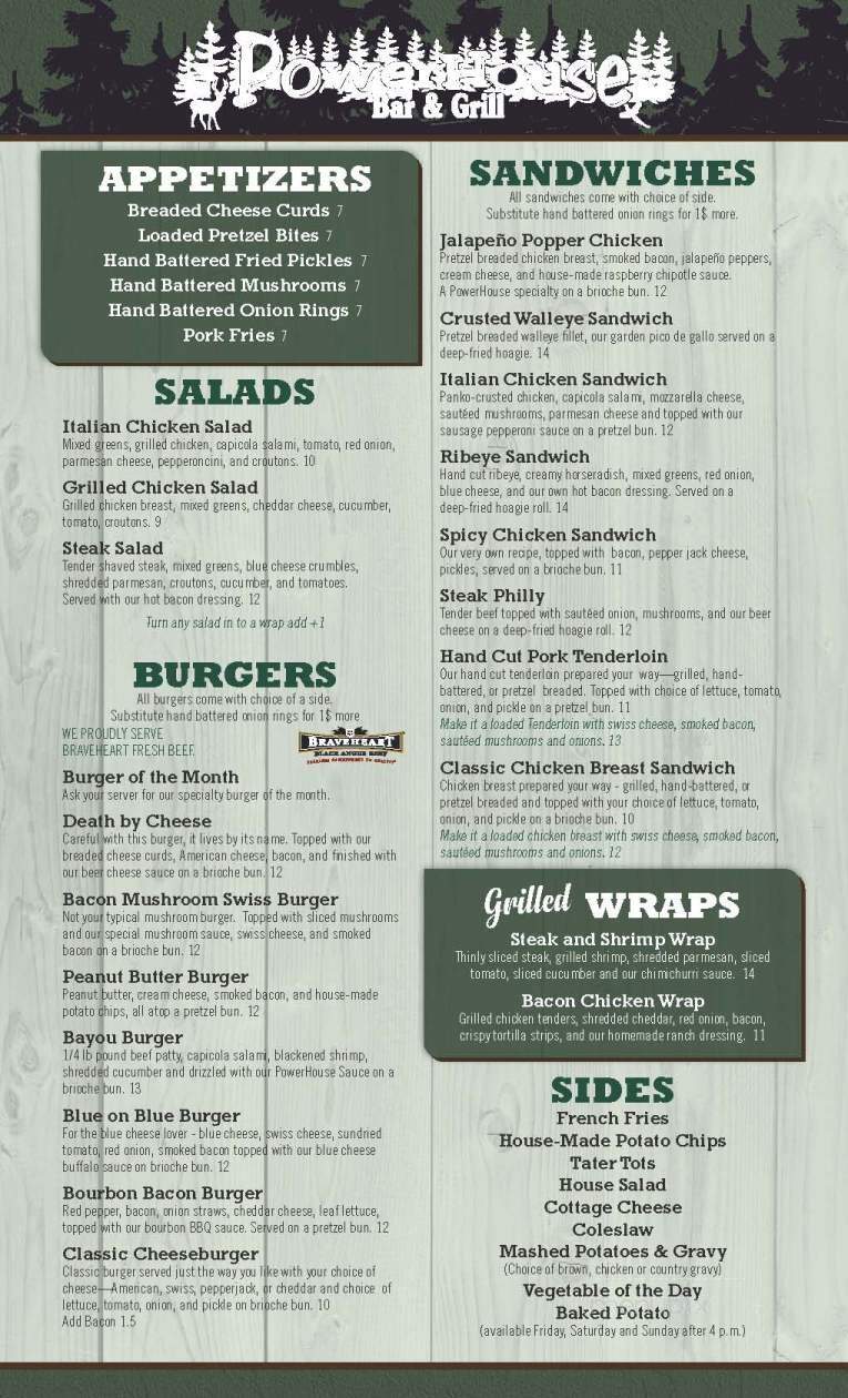 Powerhouse Bar & Grill - Northome, MN menu_pic