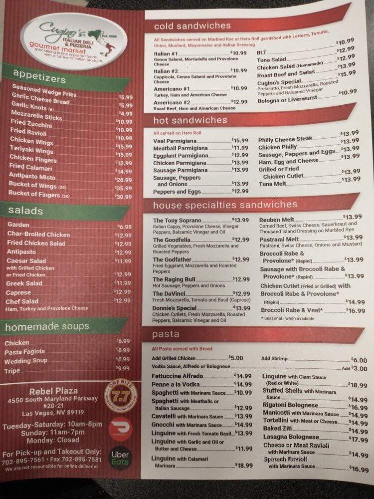 Cugino's Italian Deli - Las Vegas, NV menu_pic