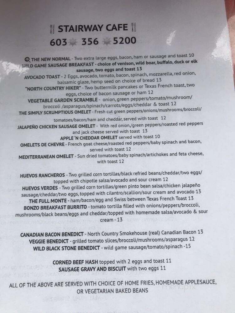 Stair Way Cafe - North Conway, NH menu_pic