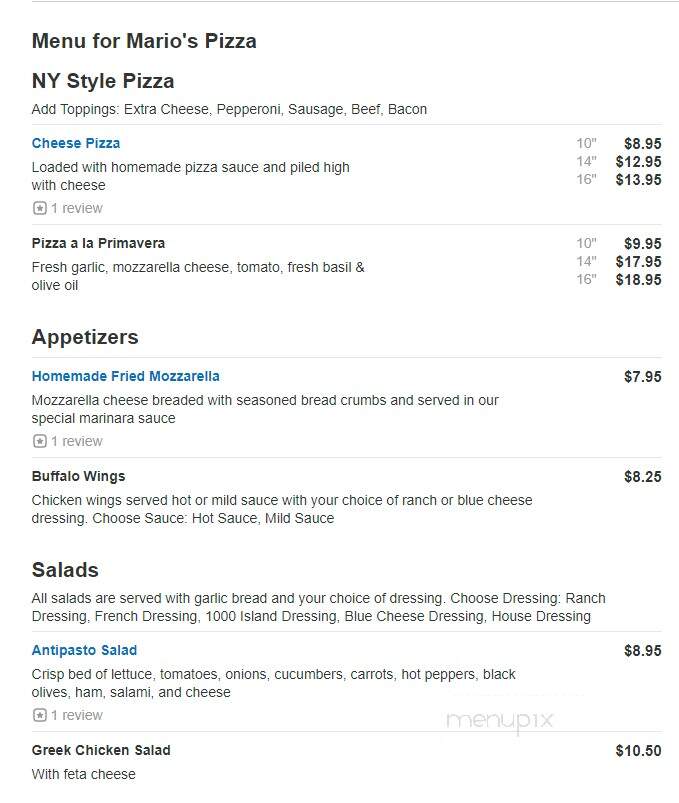 Mario's Pizza & Restaurant - Rocky Mount, NC