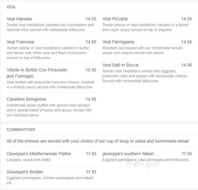 Giuseppe's Italian Restaurant - Haymarket, VA menu_pic