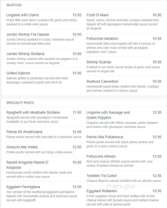 Giuseppe's Italian Restaurant - Haymarket, VA menu_pic