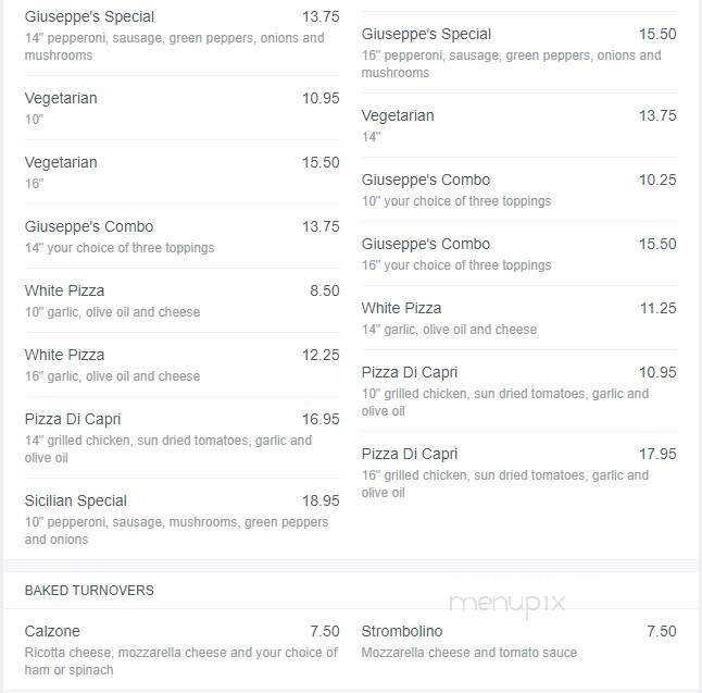 Giuseppe's Italian Restaurant - Haymarket, VA menu_pic