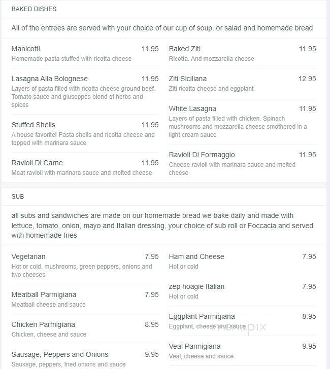 Giuseppe's Italian Restaurant - Haymarket, VA menu_pic