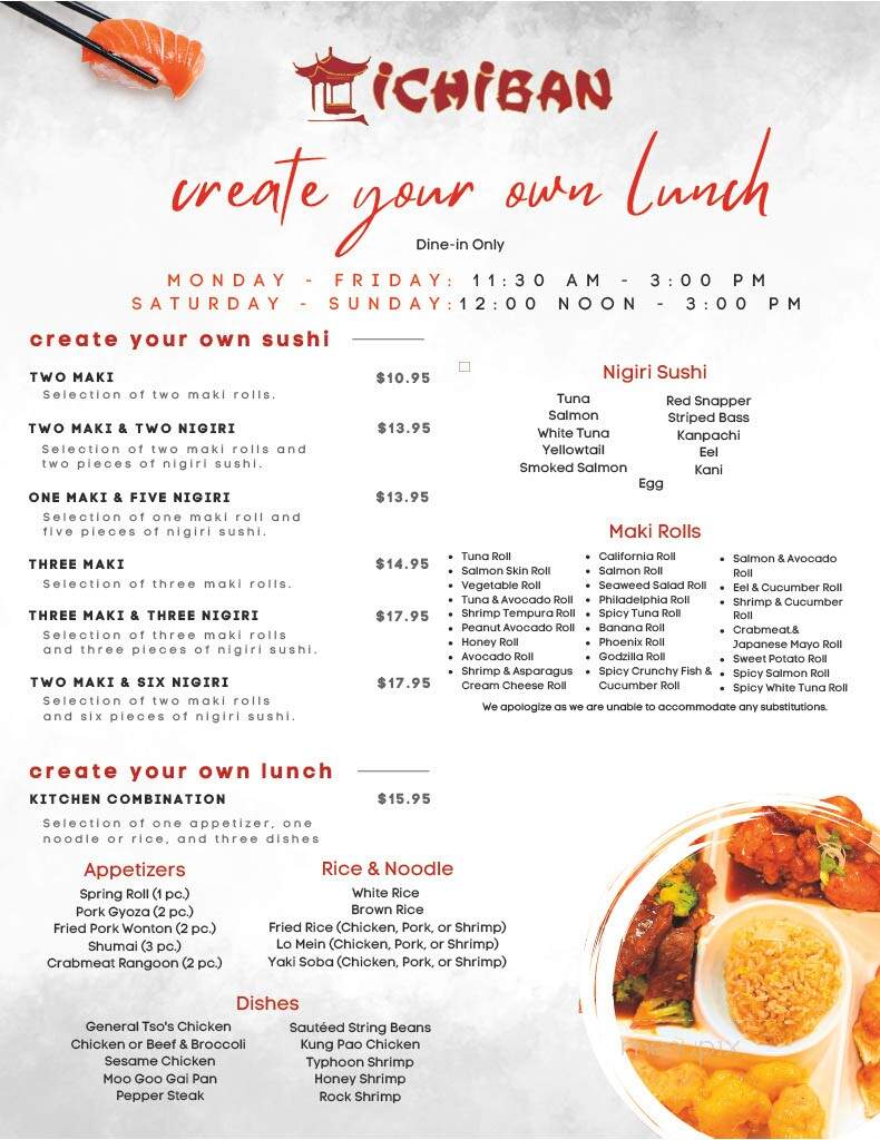 Ichiban - Williamsburg, VA menu_pic